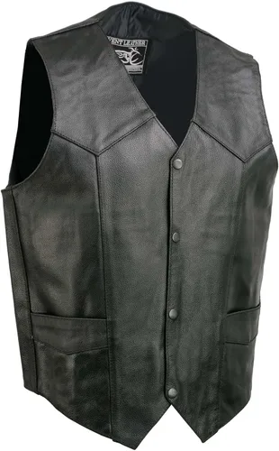 Vista 15 de EVENT LEATHER EL1310GO Hombres Clásico Estilo Occidental Botón de Presión Negro Chaleco de Cuero para Motociclistas