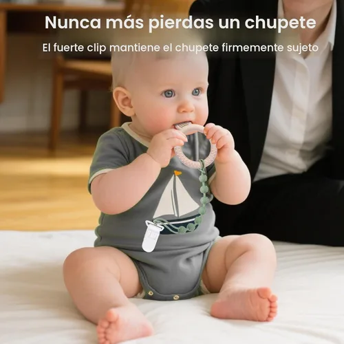 Vista 4 de Eascrozn Clip para chupete de bebé, paquete de 6 portachupetes de silicona con diseño de una pieza para bebé niño y niña, clips para chupete suaves