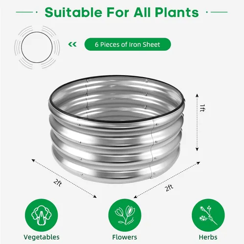 Vista 2 de JERIA Cama de Jardín Elevada, Galvanizada Elevada 2 PCS 2×2×1ft Cajas de Plantación para Exteriores con Fácil Montaje, Cama de Jardín Redonda