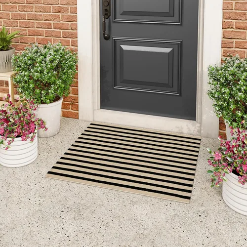 Vista 15 de Tiveney Tapete de 2 x 3 pulgadas para puerta delantera, color negro y caqui, tapetes de bienvenida para puertas exteriores, lavables, reversibles