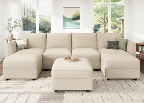 Vista 44 de HONBAY Sofá seccional modular con almacenamiento en forma de L sofá seccional, sofás convertibles para sala de estar - verde