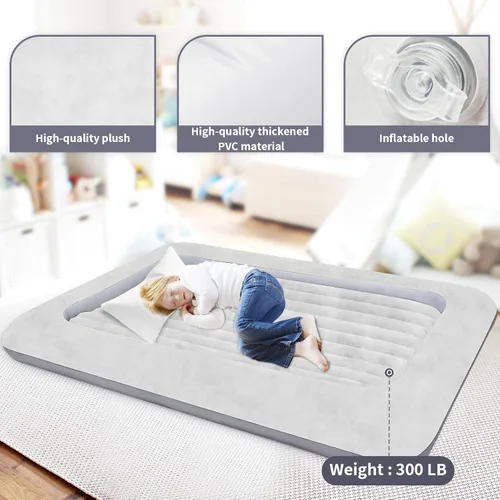 Vista 4 de Colchón de aire para niños: colchón de aire portátil rápido para niños, cama inflable portátil de viaje, superficie con felpa suave y cómoda, ideal