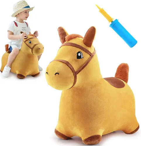 Vista 11 de Hopping Horse, iPlay, iLearn caballo saltarín, inflable, juguetes de felpa de caballo para cabalgar, con bomba (marrón)