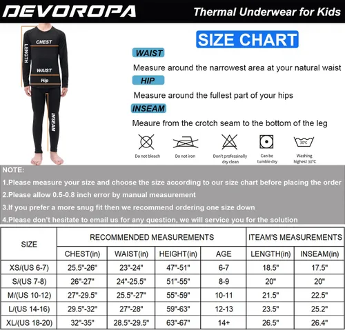 Vista 6 de DEVOROPA 1, 2 conjuntos de ropa interior térmica para niños y jóvenes, con forro polar, capa base elástica, pantalones largos para deportes