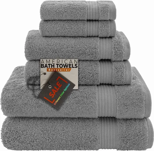 Vista 20 de American Bath Towels Juego de 6 toallas turcas de 100% algodón, ultra suaves, absorbentes, 2 toallas de baño, 2 toallas de mano, 2 toallas pequeñas