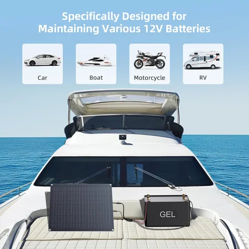 Vista 8 de ZOUPW Cargador de batería solar de 20 W y 12 V, cargador de batería solar con controlador de carga inteligente integrado, impermeable IP68