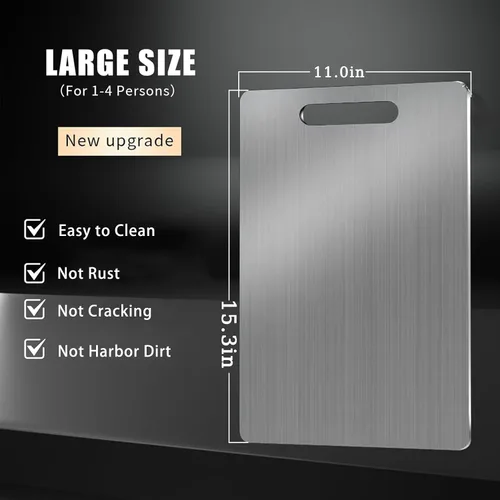Vista 8 de Tabla de cortar de titanio, tabla de cortar de acero inoxidable, tablas de cortar de titanio 100% puro para cocina, perfecta para varias tareas