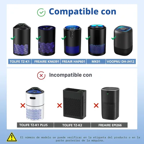 Vista 2 de Paquete de 2 filtros de repuesto TZ-K1 compatibles con purificador de aire FreAire, VOOPNU DH-JH12, purificador ToLife y MK01 MK06, filtros