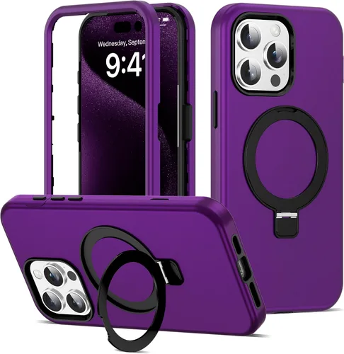 Vista 42 de Funda compatible con iPhone 13 y 14 de 6.1 pulgadas con soporte de anillo magnético [protección militar contra caídas] [compatible con Mag-Safe]