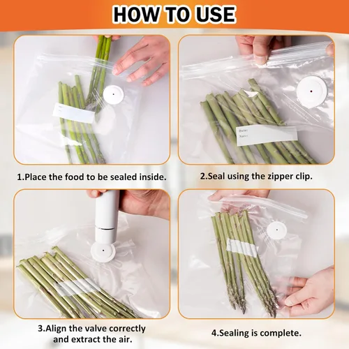 Vista 5 de Bolsas selladoras al vacío reutilizables para alimentos, 60 unidades de 8 x 10 pulgadas y 10 x 11 pulgadas, bolsas selladoras al vacío para cocinar