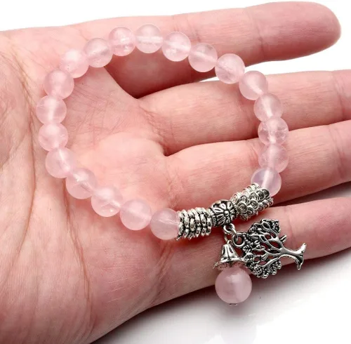 Vista 9 de Jovivi Juego de 2 piezas de adorno de bonsái de árbol de dinero de cristal de cuarzo rosa y árbol de dinero, pulsera elástica de árbol de la vida