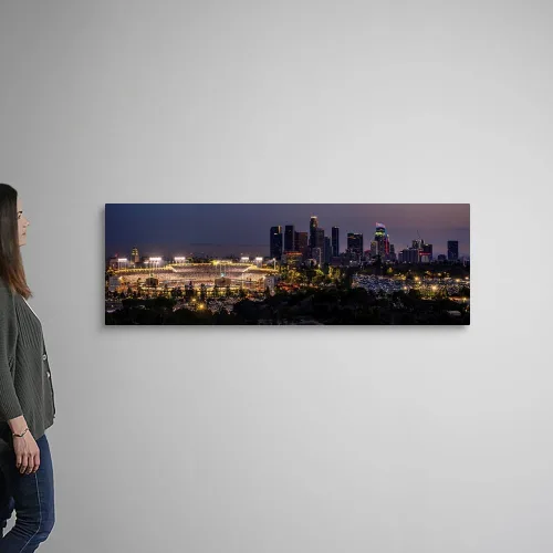 Vista 2 de Dodger Stadium and LA Skyline Lit Up at Canvas - Impresión artística de Los Ángeles