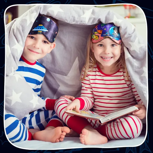 Vista 5 de Geyoga 5 máscaras para dormir para niños, planeta para niños, cubrebocas espaciales para los ojos vendados, sombra de ojos para niños, sombra