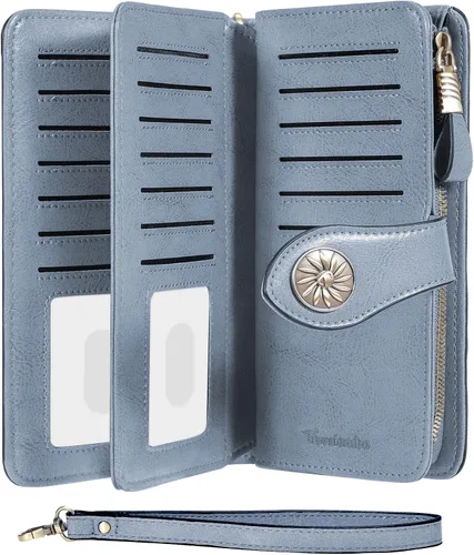 Vista 6 de Travelambo Billetera para mujer de gran capacidad con bloqueo RFID de cuero genuino