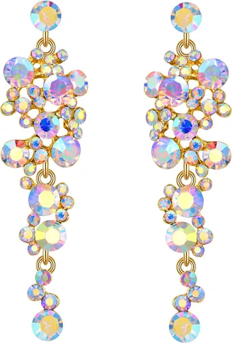 Vista 7 de Flyonce Aretes largos colgantes de cristal para mujer, bohemios, florales, para boda