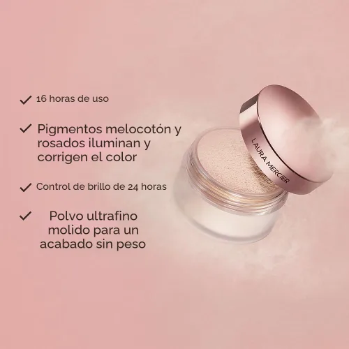Vista 4 de Laura Mercier Polvo de ajuste suelto translúcido, control de brillo las 24 horas, acabado mate suave, impregnado con vitaminas C+ E, uso duradero