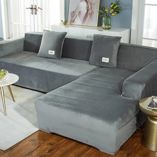 Vista 12 de Konsilsa Funda de sofá de terciopelo elástico para forma de L, funda de sofá suave y gruesa antideslizante, cubierta completa, protector de muebles