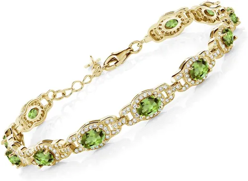 Vista 31 de Gem Stone King Oval Halo Gemstone Tennis Bracelet Nano Esmeralda