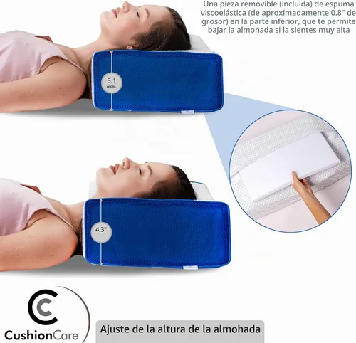 Vista 6 de Almohada cúbica para personas que duermen de lado, altura ajustable de 4 a 5 pulgadas, espuma viscoelástica refrescante, almohada cervical
