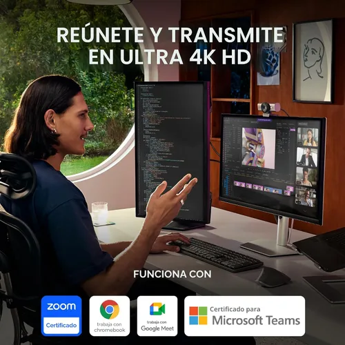 Vista 2 de Logitech MX Brio Ultra HD 4K Cámara web de colaboración y transmisión, 1080p a 60 FPS, modo Show, funciona con Microsoft Teams, Zoom, Google Meet