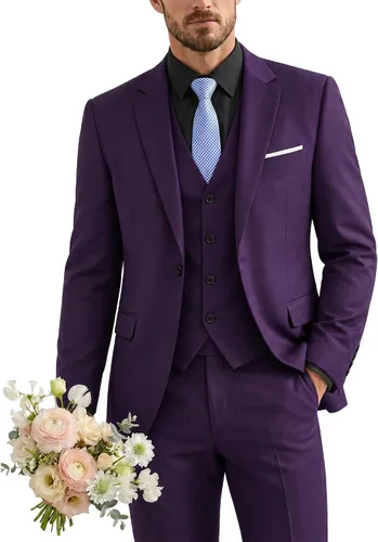 Vista 15 de Traje de 3 piezas para hombre con corbata, chaleco sólido de un botón y beige (529-beige)