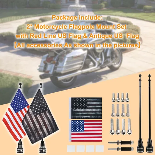 Vista 4 de Bandera estadounidense de motocicleta para Harley – 6 × 9 pulgadas, antigua bandera de Estados Unidos vintage y bandera de Estados Unidos roja
