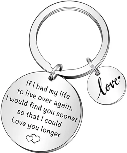 Vista 4 de Llavero de regalo de aniversario de Navidad para parejas, con texto en inglés "If I Had My Life to Live Over Again", llavero para novio, esposa