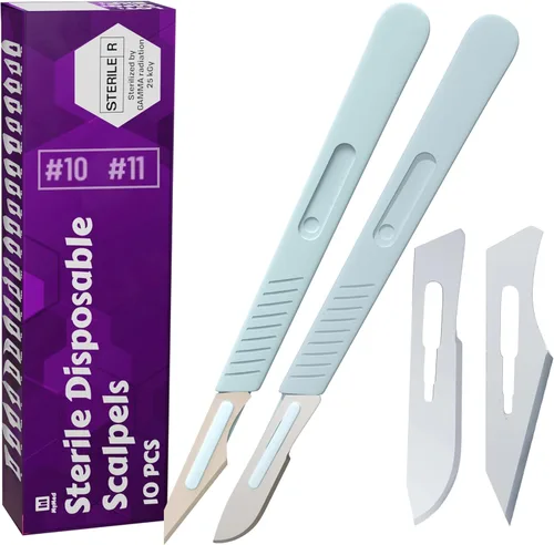 Vista 15 de MyMed Bisturíes desechables Cuchillas afiladas de acero al carbono #10 Bolsas individuales estériles para dermaplaining, podología