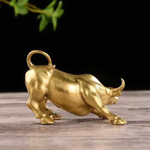 Vista 5 de BRASSTAR Latón Fengshui hecho a mano toro buey estatua encanto suerte riqueza estatuilla regalo de negocios decoración del hogar TQGJPT1