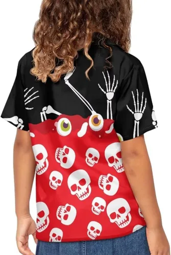 Vista 6 de Pinupub Camisas hawaianas unisex para niños, divertidas y lindas camisas de vestir de manga corta con botones para Halloween
