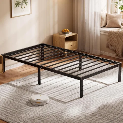 Vista 20 de Sweetcrispy - Marco de cama Queen con plataforma de listones de metal, 12 pulgadas negro (12 Inch Black)