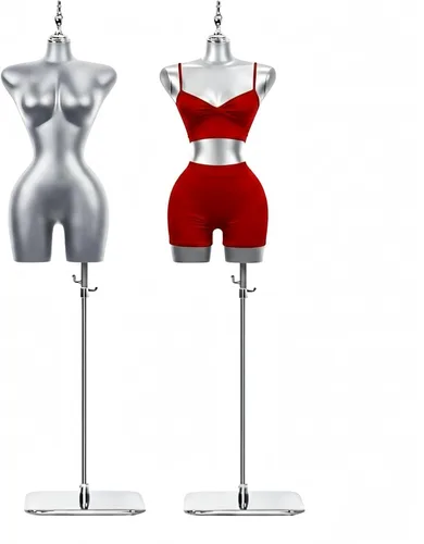 Vista 11 de Modelo de torso de maniquí femenino dorado y plateado con altura ajustable y soporte de base de metal para tienda de ropa al por menor (negro, L)