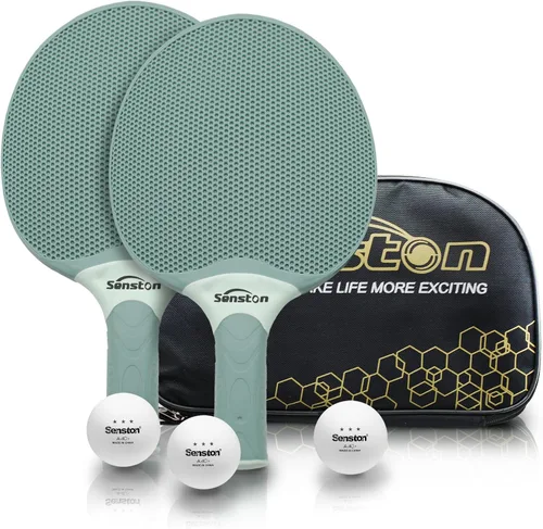 Vista 8 de Set de raquetas de tenis de mesa Senston, raqueta de tenis de mesa profesional con 3 bolas, juego de paletas de ping pong de goma compuesta Negro