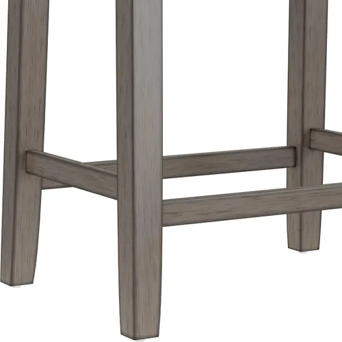 Vista 6 de Hillsdale Fiddler Taburete de altura de mostrador de madera sin respaldo con asiento estilo silla de montar, gris envejecido gris (Aged Gray)