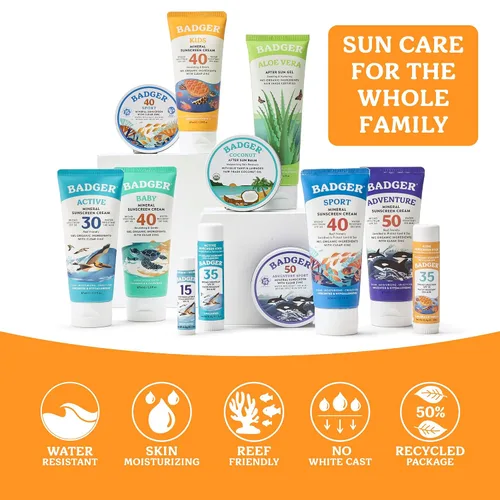 Vista 6 de Badger SPF 35 - Crema de protección solar deportiva de zinc transparente, 80 minutos de resistencia al agua, sin perfume, tubo de 2.9 onzas, Niños