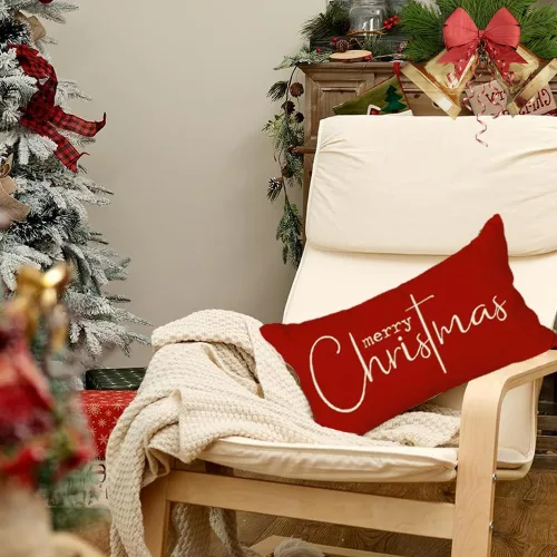 Vista 2 de RABUSOFA Fundas de almohada de Navidad de 12 x 20 pulgadas, fundas de almohada rojas de Navidad, almohadas decorativas, fundas de cojín de Navidad