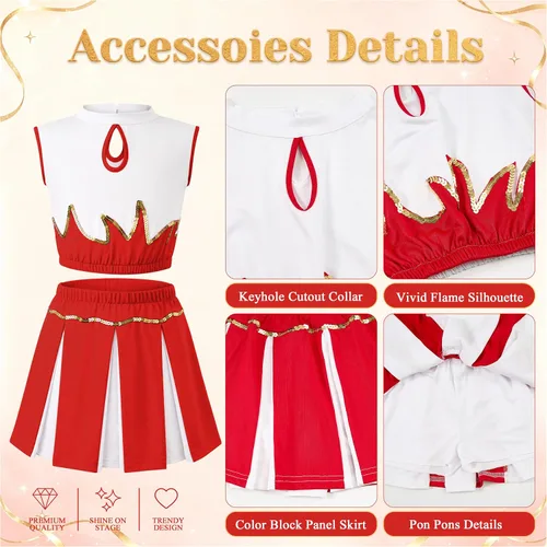 Vista 3 de lontakids Traje de animadora para niñas, 5 piezas, diseño de llama Rojo