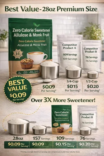 Vista 6 de Allulose Monk Fruit Edulcorante sin eritritol – Sustituto de azúcar granulado sin calorías de 28 onzas – Reemplazo de azúcar 1:1 para hornear, café