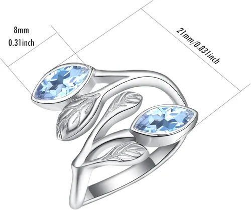Vista 4 de PRAYMOS Anillos de hoja para mujer, plata de ley 925, anillo de piedra lunar abierto ajustable, anillos de compromiso y boda