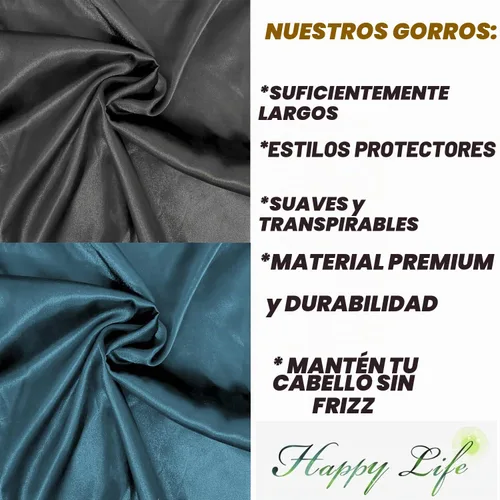 Vista 4 de Wbfwbb - Gorro de seda para mujer, 2 unidades, satén, banda elástica suave, gorro de dormir sedoso, gorro grande para trenzas Negro + Verde