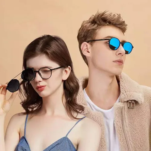 Vista 2 de Bauhaus Lentes de sol magnéticos con clip para hombres y mujeres lentes polarizados UV400 retro redondos antirreflejos transparentes