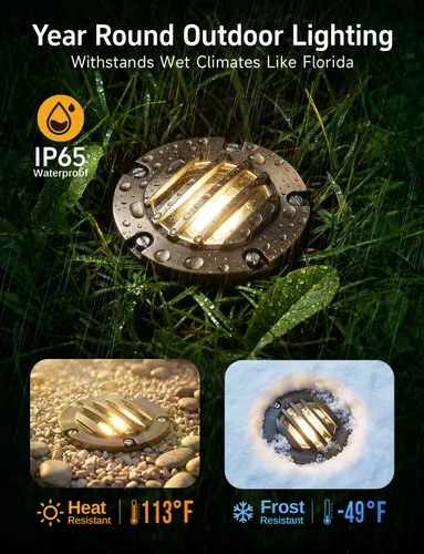 Vista 4 de Gardenreet - Luces de pozo LED de latón - Iluminación en tierra de bajo voltaje para todo clima, luz cableada reemplazable de 12V, bronce antiguo