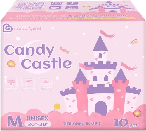 Vista 4 de Landofgenie Pañales para adultos, ropa interior con estampado rosa para incontinencia, pañales grandes con pestañas, 10 piezas