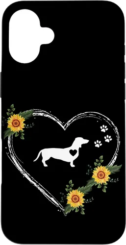 Vista 23 de Dachshund Heartbeat With Paw Prints On Black Case for iPhone 16