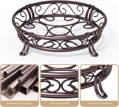 Vista 8 de Yimobra Soporte de metal para plantas de exterior e interior, soporte resistente para macetas de hierro forjado a prueba de óxido, soporte redondo