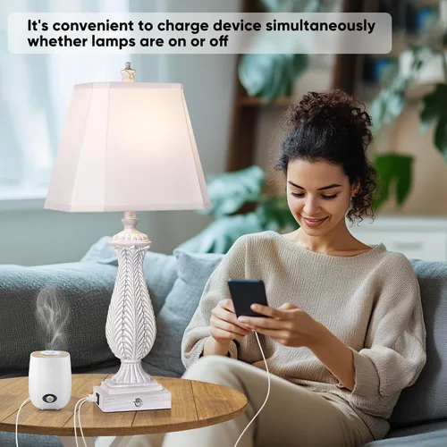 Vista 3 de Juego de 2 lámparas de mesa regulables de 3 vías para dormitorio, lámparas táctiles de 30 pulgadas de alto para sala de estar con puertos USB y tipo