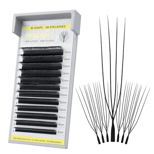 Vista 37 de Extensiones de pestañas 3D, rizo LU/M de 0.003 in, MIX8-0.591 in, 12 filas por bandeja, tallo plano en forma de W, injerto de pestañas natural PBT