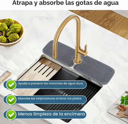 Vista 3 de PoYang Paquete de 2 Alfombrillas para Grifo de Fregadero de Cocina Protector contra Salpicaduras Corto: Alfombrilla de Microfibra Súper Absorbente