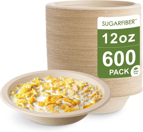 Vista 10 de Harvest Pack GOURMET SHOWCASE - [50 unidades] Cuencos de papel redondos de 12 onzas libres de PFAS - Cuencos de bagazo compostables, resistentes