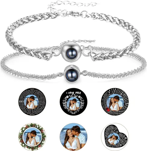 Vista 11 de Pulsera con inicial personalizada con imagen en el interior, cuerda de proyección de fotos personalizada para hombres y mujeres, regalo